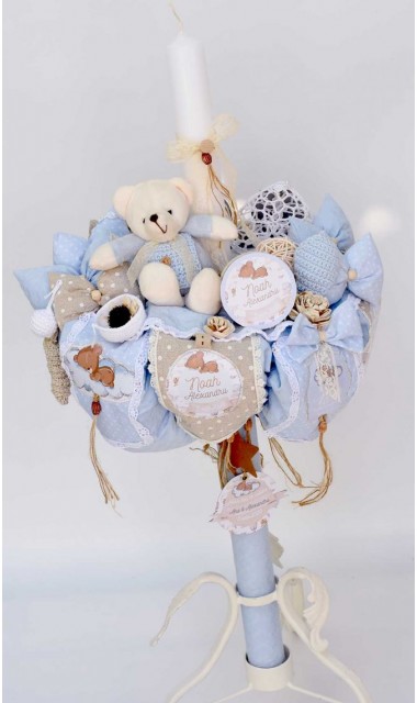 Lumanare de botez cu ursulet de plus,baloane de aer cald si norisori Air Blue Balloon Teddy Bear 1